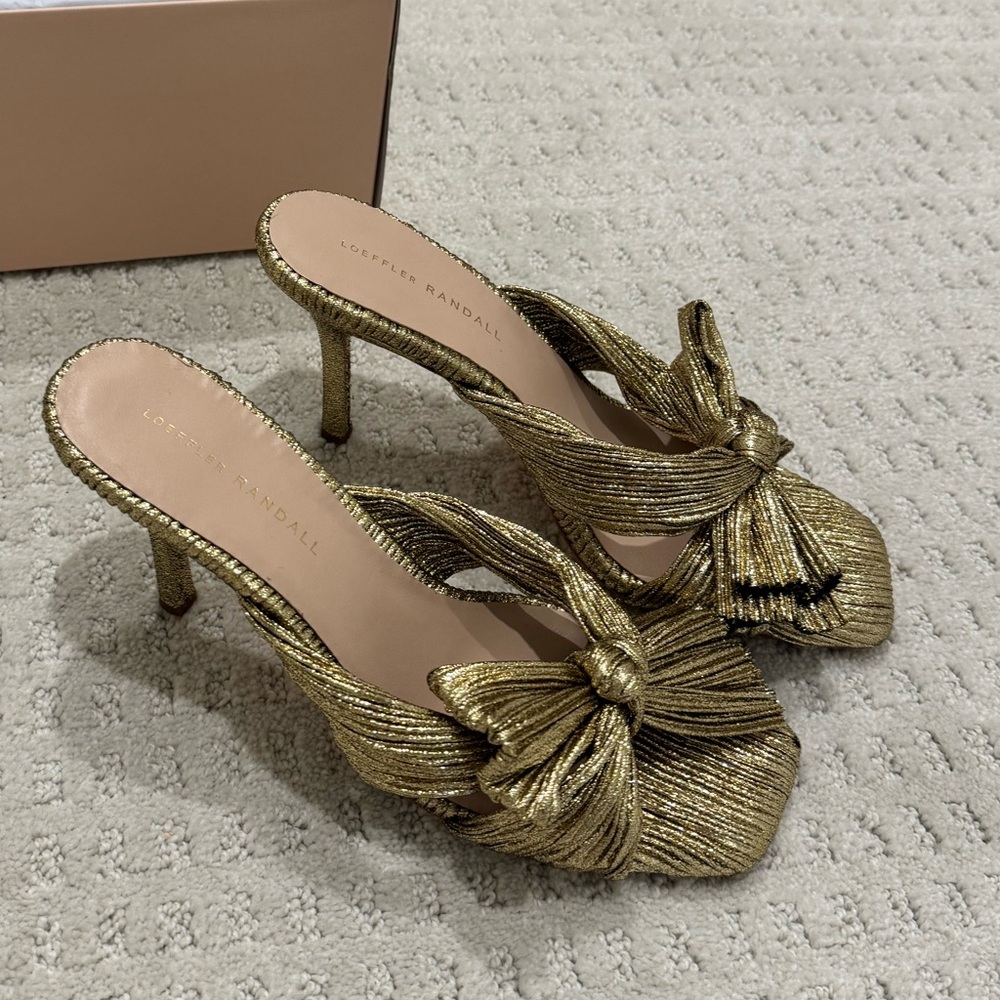 Loeffler Randall Claudia Metallic Gold Bow Mules
